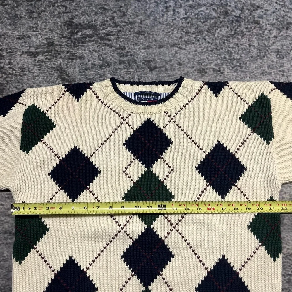 Vintage Tommy Hilfiger Sweater Mens‎ Large Cream Casual Pattern Cotton Jumper